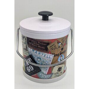 Vintage Metal Ice Bucket With Numerous Whisky Label Exterior Design
